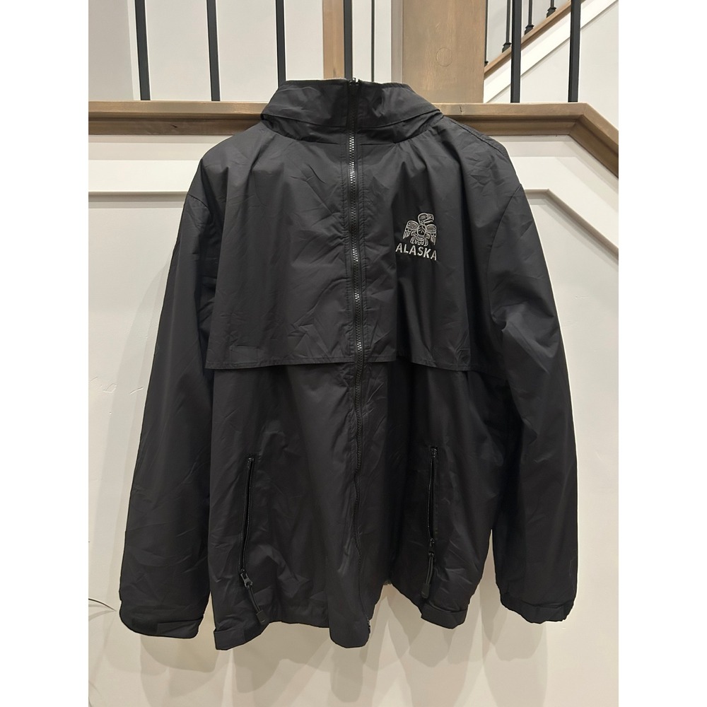 Alaska Souvenir Windbreaker Jacket Mens Black Fleece Lined‎ Full Zip Hooded XL